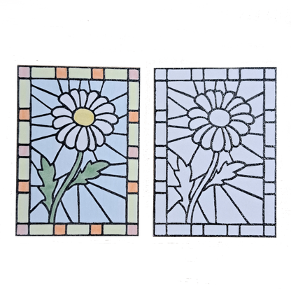 "Daisy Floral Stained Glass" Lino Print