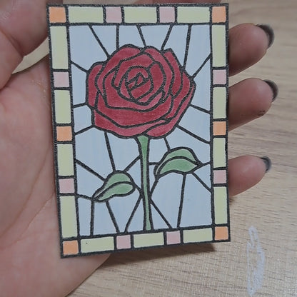 "Rose Floral Stained Glass" Lino Print