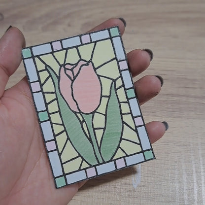 "Tulip Floral Stained Glass" Lino Print