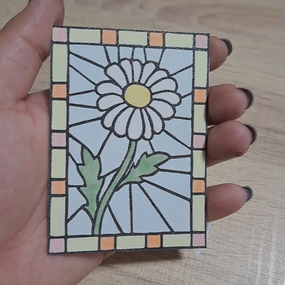 "Daisy Floral Stained Glass" Lino Print