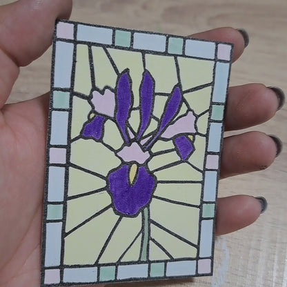 "Iris Floral Stained Glass" Lino Print